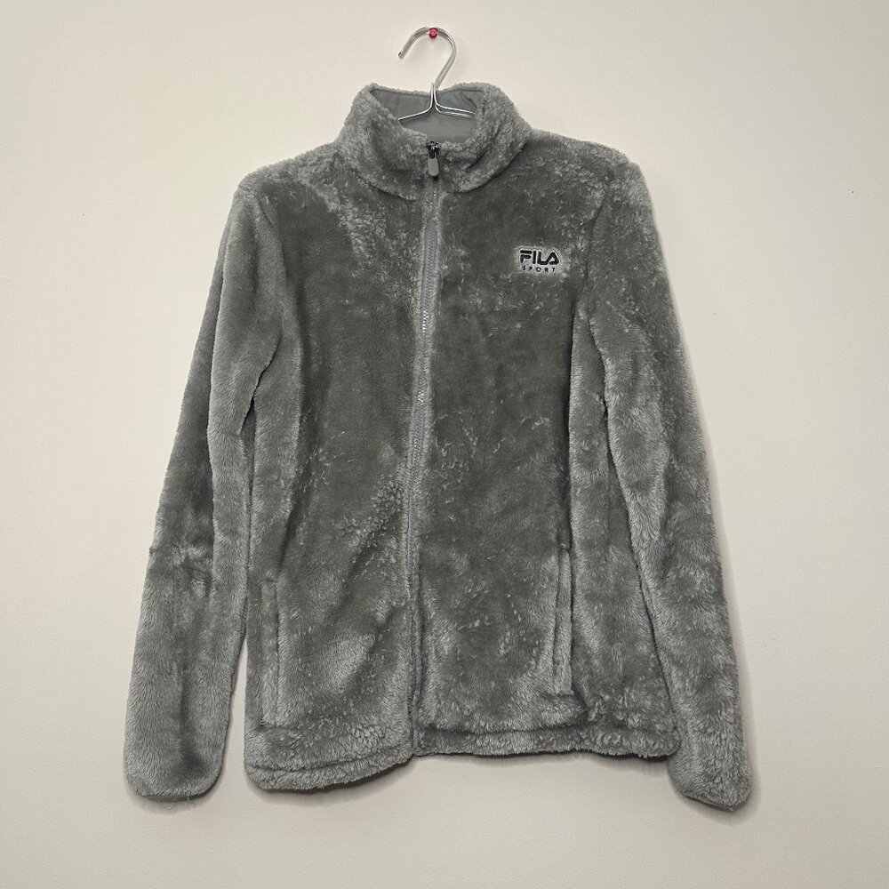 Fila Faux Fur Fleece Full Zip Jacket Gray Size M - Picture 10 of 12